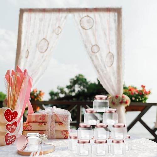 Dandat 50 Pcs 3 oz Hexagon Plastic Jars with Lids Mini Small Wide Mouth Honey Jars for Party Wedding Favors, Baby Shower, DIY Gift, Spice, Jelly, Herb, Jams, Candy(Rose Gold) - color: Rose Gold