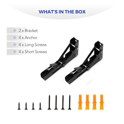 Ravinte Matte Black Folding Shelf Brackets, 6 Inch, 4 Pack - size: 6 Inch