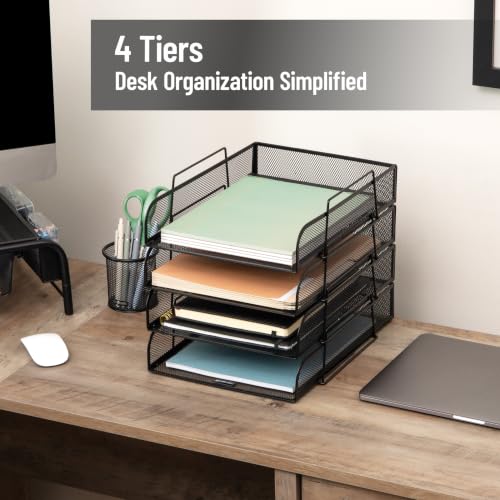 Mind Reader Stackable Paper Tray, Desktop Organizer, File Storage, Office, Metal Mesh, 10.5" L x 13.5" W x 11.25" H, 4 Pcs., Black - color: Classic Black