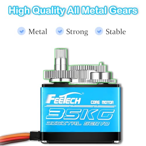 Feetech FT5330M 35KG Digital RC Core Servo Motor Waterproof Metal Gear 25T Servo Arm Horn 180 Degree 6V-7.4V for Metal Gear 1/8 1/10 Baja Car(Pack of 2)