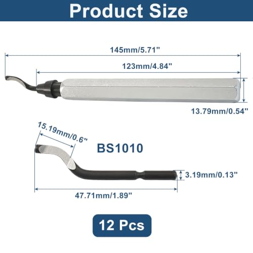 Deburring Tool with 12-Pcs BS1010 HSS Swivel Blades, Silver Handle - color: Silver