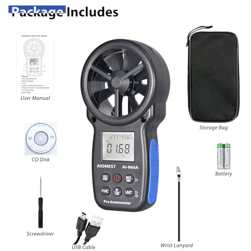HVAC CFM Anemometer 90Mph, AIOMEST Handheld Air Flow Velocity Meter 866A