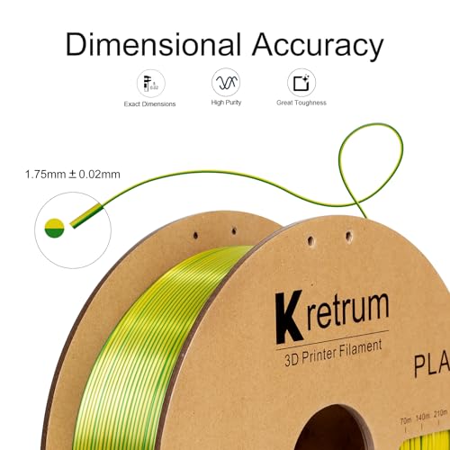 Kretrum Silk Dual Color PLA 1.75mm 3D Printer Filament 1 kg PLA Color Change 3D Printing Filament Fits Bambu Creality FlashForge Anycubic ELEGOO etc. Most FDM 3D Printers Green & Yellow - color: Silk Dual-color:yellow&green