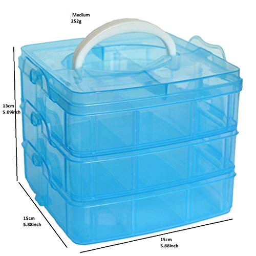 Kamay's 3-Tier Transparent Stackable Adjustable Compartment Slot Plastic Craft Storage Box Organizer Snap-Lock Tray Container 3 Sizes 4 Candy Colors Available (Medium 18 Compartment, Orange) - color: Medium 18 Compartment, Orange