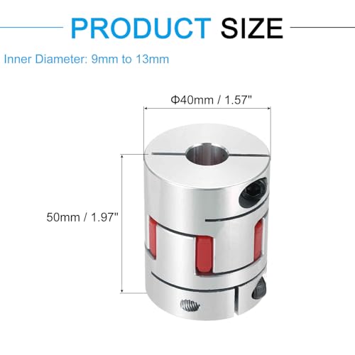 MECCANIXITY Aluminum Shaft Coupling 9mm to 13mm Flexible Spider Coupling L50mm x D40mm Coupler Jaw Spider Shaft Joint Connector for 3D Printers DIY Encoder CNC Router Milling Machine - size: D40mm Fit 9mm to 13mm