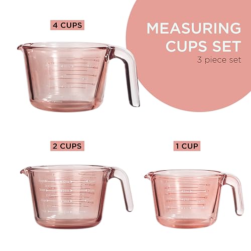 COOK WITH COLOR Glass Measuring Cups - Ideal for Cooking and Baking, Pink - color: Pink