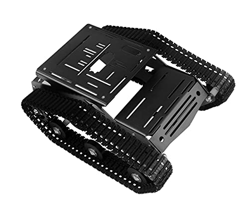 Smart Robot Car Chassis Kit Full Metal Big Tank Chassis with 2WD Motors for Arduino Raspberry Pi Jetson Python DIY Smart Car Learning Kit(Black, with DC Motor) - color: Black