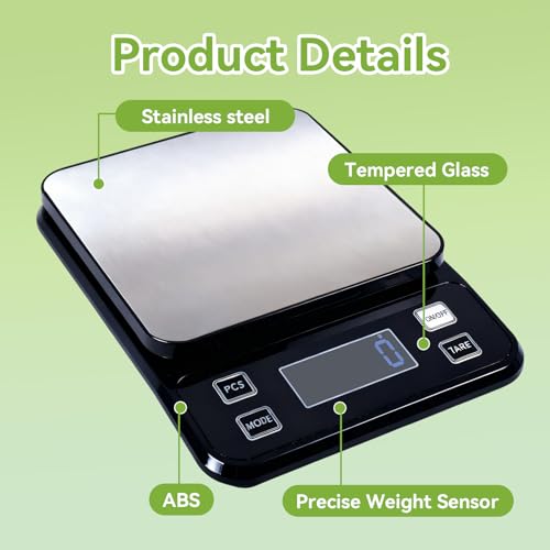 IP67 Waterproof Kitchen Scale, 5kg/11lb Capacity 0.1g Precision, Kitchen Scales Digital Weight Grams and Ounces,Battery Powered with 5 Units Conversion - Food Scales for Kitchen Essentials - size: 0.1g/5kg Battery