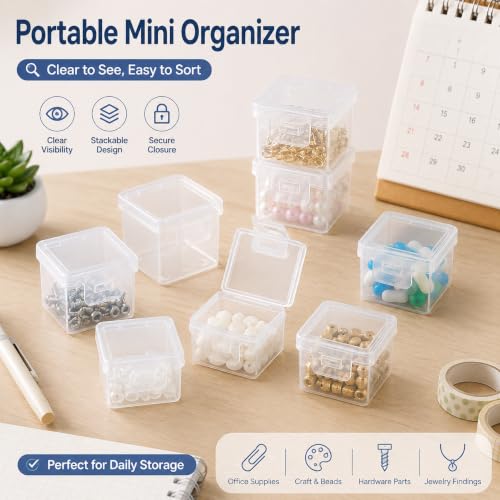 10PC Mini Clear Plastic Storage Boxes Stackable Small Parts Organizer Containers with Hinged Lid for Hardware Beads Jewelry Craft Tiny Accessories 1.30x1.18x0.94 Inch