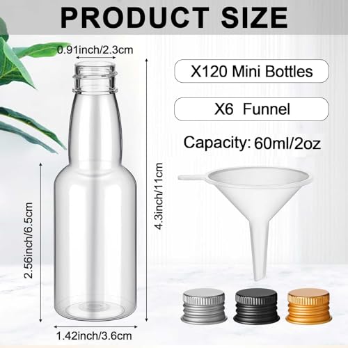 2 oz 120 Pcs Mini Liquor Bottle Plastic Alcohol Bottle, Silver, Gold, Black - color: Silver, Gold, Black, size: 2 oz