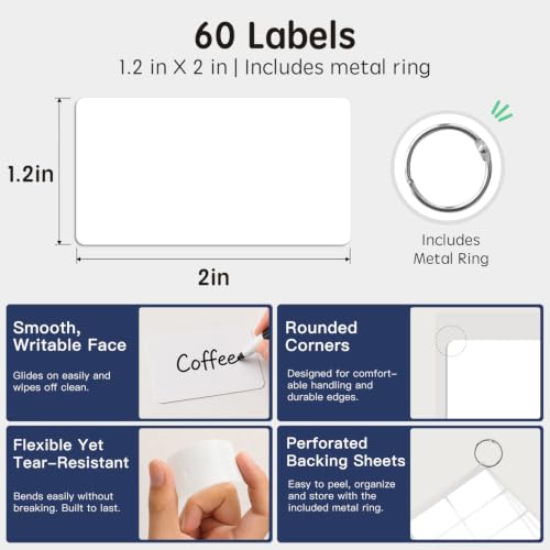 Dry Erase Labels Stickers, Reusable, White, 60 Pack, 1.2 x 2 Inch - color: White