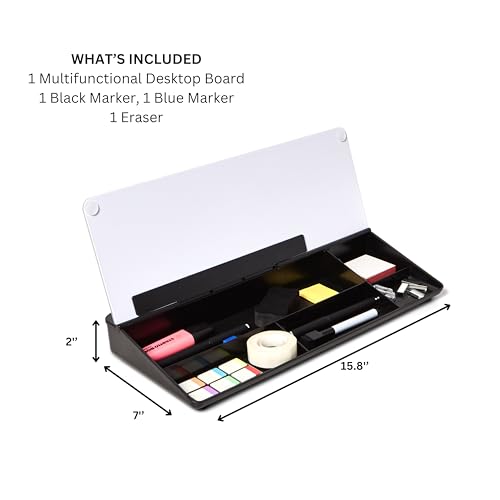 GAROOD Desktop Dry Erase Board with Storage (Black Base) Desk White Board Desk Board Glass Desktop White Board with Stand Home Office Organizer Phone Holder 15.8X7X2 inches - color: Black Base + Whiteboard