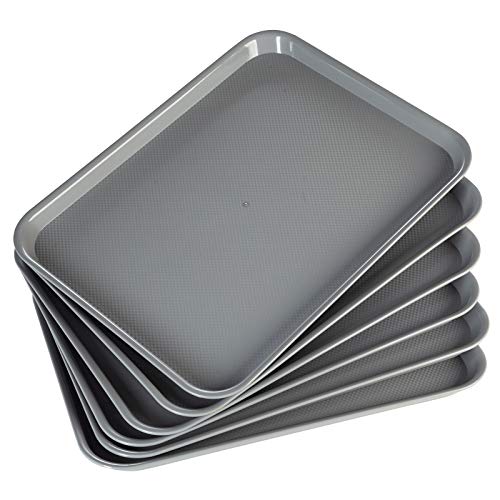 Eslite Rectangular Plastic Serving Trays,Fast Food Serving Cafeteria Trays,17"X13",Set of 6 (Grey) - color: Gray