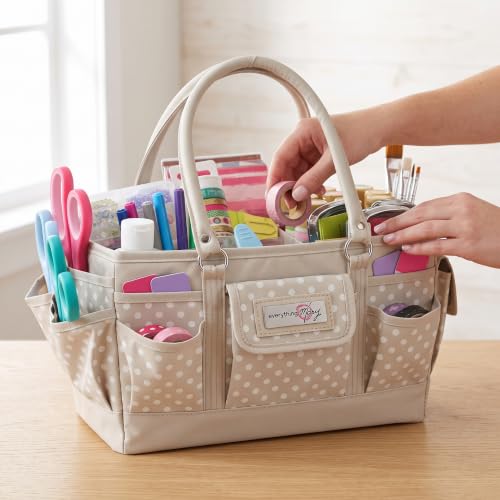 Everything Mary Deluxe Store & Tote Organizer – Tan Dot Craft Tote with Handle – Art Supply Caddy for Sewing, Scrapbooking, DIY Projects & Creative Tool Storage - color: Tan Dot, size: Large
