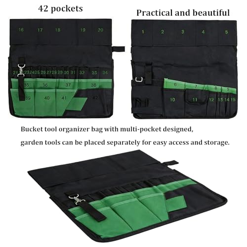 Bucket Tool Bag Organizer with 42 Pockets Multi-functional Garden Tool Bag Organizer 5 Gallon Bucket Tools Kit for Women Men (Tools are not included)