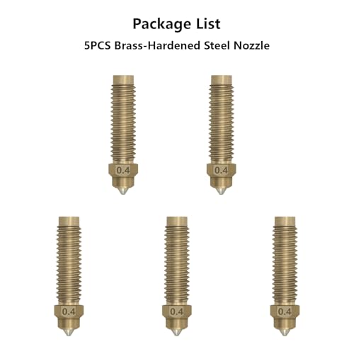 5PCS Original Brass-Hardened Steel Nozzle for Elegoo Centauri Carbon, 0.4MM Bimetal Brass Nozzle High Temperature Wear Resistant Hotend Nozzles for Centauri 3D Printer - style: Brass 0.4MM Nozzle