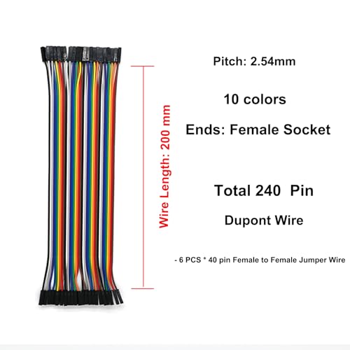240pcs Multicolored Dupont Jumper Wires Kit, 20cm (8 Inch) Breadboard Ribbon Cables –Male to Female 2.54mm Pitch, Compatible with Arduino & DIY Electronics - size: Male to Female