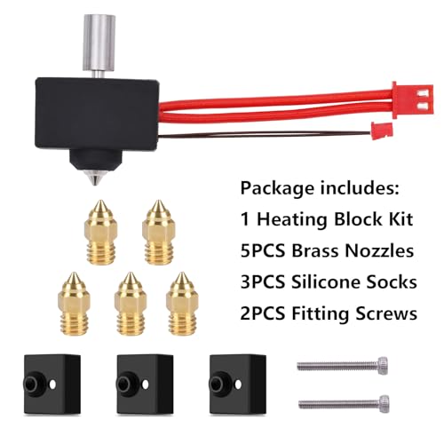 Creality 300℃ High Temperature Heat Block Kit for Ender-3S1, 3D Printer Heating Block Titanium Alloy Throat Tube 3 Silicone Socks and 5 PCS Nozzle Kit for Ender 3 S1/S1 Pro/Plus, CR-10 Smart Pro