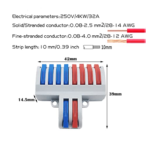 CESFONJER Compact Wire Connectors, Quick Connection Terminal, Lever Nut Assortment Conductor, Electrical Connectors Blocks (6 Pcs SPL-82, 2 in 8 Out) - color: set5