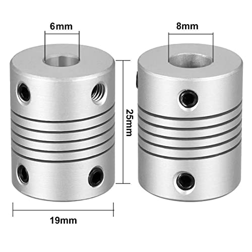 RANIT 5Pcs Aluminum Alloy Shaft Coupling Flexible Coupler Motor Connector Joint (6mm to 8mm,L25xD19) - size: 6mm to 8mm,L25xD19