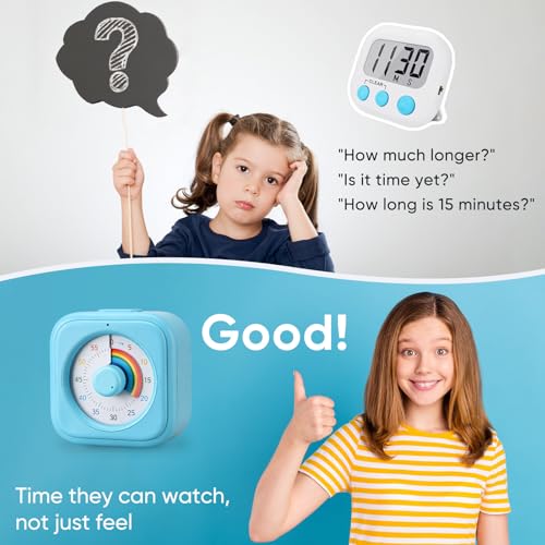 Rainbow Visual Timer for Kids, 60 Minute Silent Countdown Clock - color: Blue-rainbow