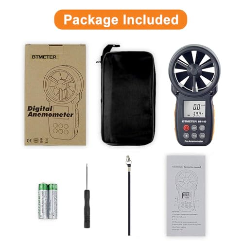 BTMETER BT-100 Handheld Anemometer, Digital Wind Speed CFM Meter Gauge Air Flow Velocity Tester for HVAC Shooting Drone, Wind Chill, 14℉-113℉ Wind Temperature - color: BT-100 Anemometer