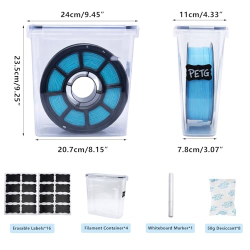 4 Pack Filament Storage Container for 3D Printing Filaments Sealing and Protection, 3D Printer Filament Storage Dry Box with Desiccant&Label,Water and Dust-Proof 4.0L, Clear (9.45 * 9.25 * 4.3)
