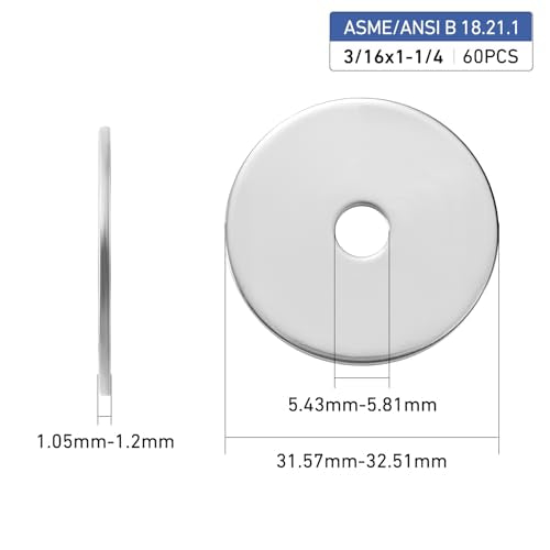 60PCS 3/16" x 1-1/4" Fender Washers, Thickened 304 Stainless Steel 18-8 Fender Washer,3/16" ID x 1-1/4" OD - color: Silver, size: 3/16x1-1/4"