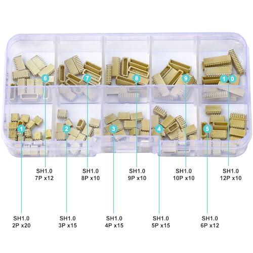 JST Connector Kit, SH1.0 SMT Header Jst 1mm Pitch IC Socket Plugs Adapter JST Connector Kit 134Pcs, JST-SH 2/3/4/5/6/7/8/9/10/12Pin SMT Header Right Angle Type Header (SH1.0-SMT-R/A) - size: JST-1.0MM-SH-SMT-Right Angle Header