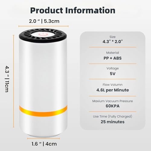 Electric Auto Pump, Cordless Mini Air Pump for 3D Printer Filament Storage Bag, Rechargeable Automatic Vacuum Pumps, Great for Keep Filament Dry, Easy to Use