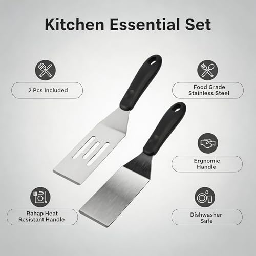 2 Pcs Small Spatula Set, Mini Stainless Steel Metal Spatulas for Kitchen Use, solid blade Spatula and Slotted Serving Turner, Professional Food Scraper for Brownies, Lasagna, Cake and Pancakes (2 PCS) - color: 2 PCS