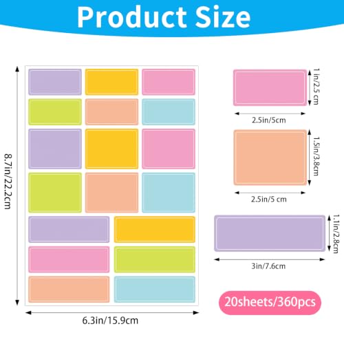 360 pcs Removable Colored Labels, Writable Stickers for Home & Office - color: Rainbow, size: 3 sizes