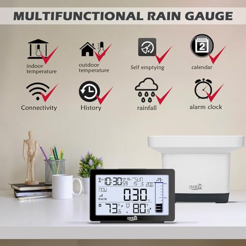 Wireless Rain Gauge Outdoor with Thermometer, High Accurate Digital Rain Gauges Outdoors Best Rated, Electronic Self-Emptying Remote Rain Collector, Freeze Proof Automatic Rain Measure Gauge for Yard - color: Digital Wireless Rain Gauge