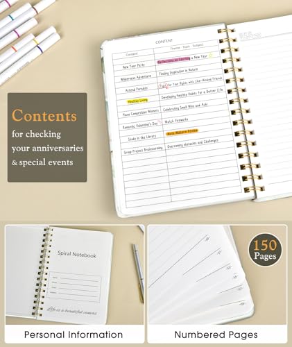 PAPEJOON Lined Spiral Journal Notebook for Women, A5 Cute Hardcover Spiral Journals for Work, Note Taking, 150 Numbered Pages 100 GSM College Ruled Spiral Bound Notebook, 5.75" x 8.38", Eucalyptus - color: Eucalyptus