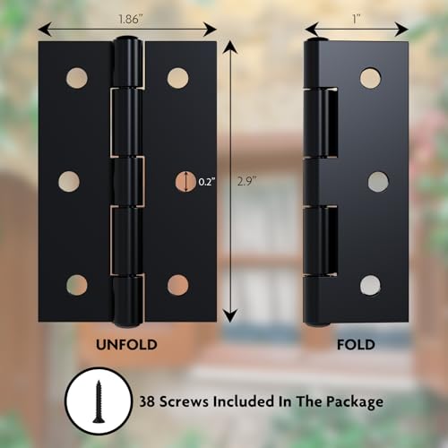 6 Pack 3” Black Door Hinge with Screws for Door, Cabinet, DIY Project - size: 3 Inch