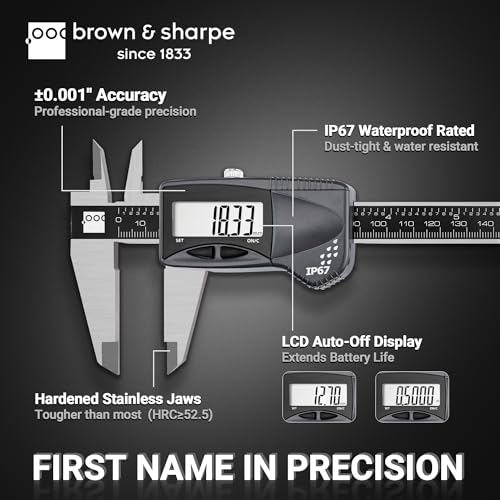 Brown & Sharpe Digital Caliper, IP67 Stainless Steel (6 Inch, Round Depth Rod) - size: 6 Inch, Round Depth Rod
