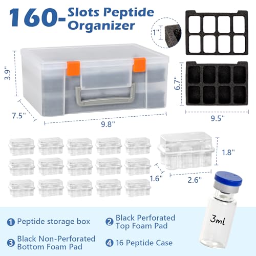 160 Slots 3ml Peptide Storage Box Bulk Plastic Peptide Case(Vials not incl) - color: Transparent, size: 160 Slots