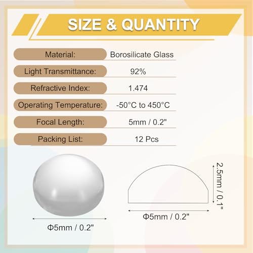PATIKIL 12 Pack Convex Lens,5mm OD 5mm Focal Length Optical Lenses - size: 5mm OD x 2.5mm H x 5mm Focal L