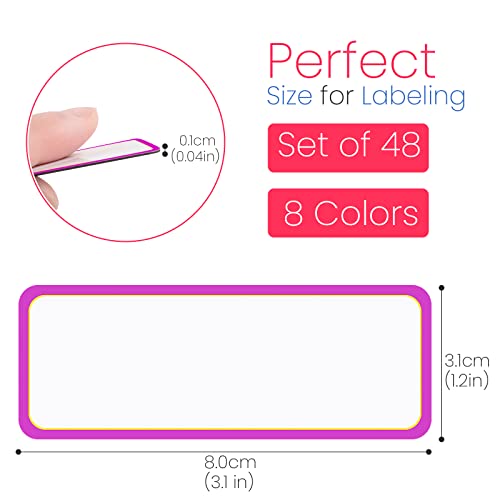 48 Pieces Magnetic Dry Erase Labels - Real Waterproof/Reusable Strips for Classroom Home Office Garage Refrigerator Blank Writable Erasable Cards Colored Border Name Tags Students Locker Shelf - color: 8 Bordercolor