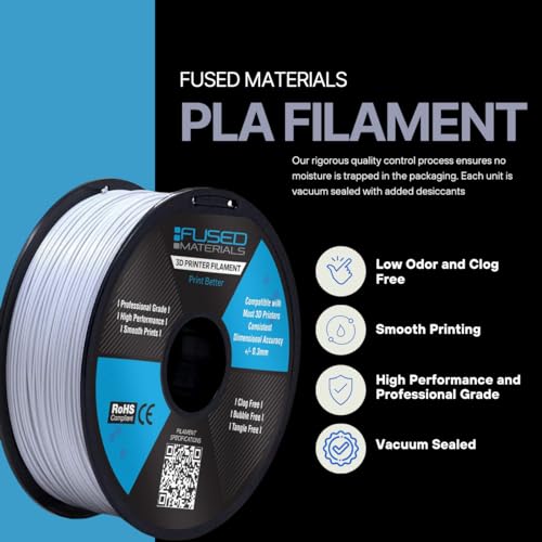 Fused Materials White PLA 3D Printer Filament - 1kg Spool, 1.75mm, Dimensional Accuracy +/- 0.03 mm, (White) - color: White, 1.75mm, 1kg