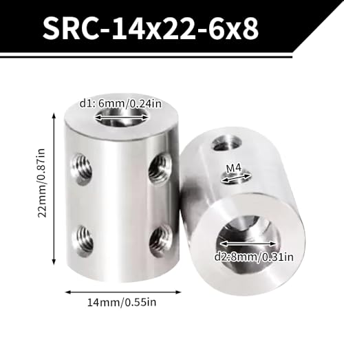 2PCS 6mm to 8mm Bore Rigid Coupling, L22 x D14 Set Screw Shaft Coupler Motor Connector Stainless Steel for 3D Printers, Motor Accessories, RC Boat Car Airplane - size: SRC-14x22-6x8