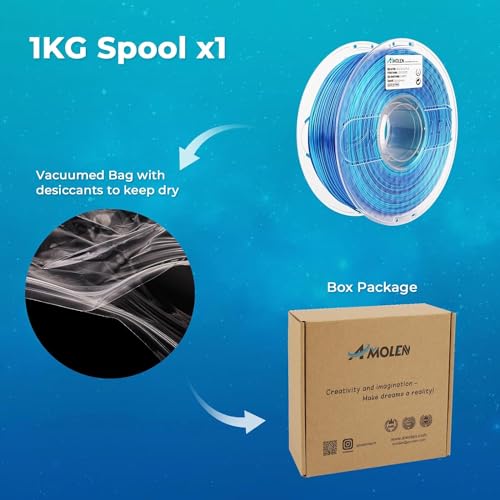 AMOLEN Shiny Silk PLA 3D Printer Filament, Shiny Gradient Silk Pla 1.75mm Azure Blue 3D Printing Filament 1KG/2.2lb - color: Silk Gradient Azure Blue