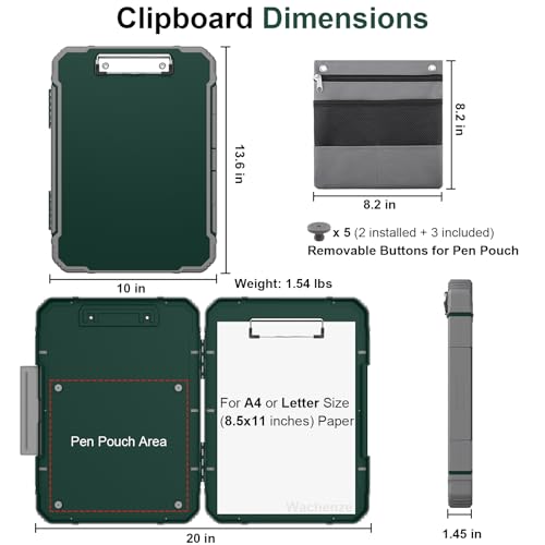 Clipboard, Clipboard with Storage, Heavy Duty Clip Boards 8.5x11, Protective Over Molded Edge, Plastic Clipboards, Contractor Folder with Internal Pen Pouch for Driver (Dark Green) - color: Dark Green