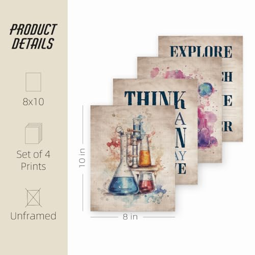 ETVISO Science Classroom Decor, Chemical Science Art Print Set Of 4,Classroom Decorations for Middle School-Middle School Laboratory Poster Print,8x10 Inch Unframed - color: Science, size: 8x10 in