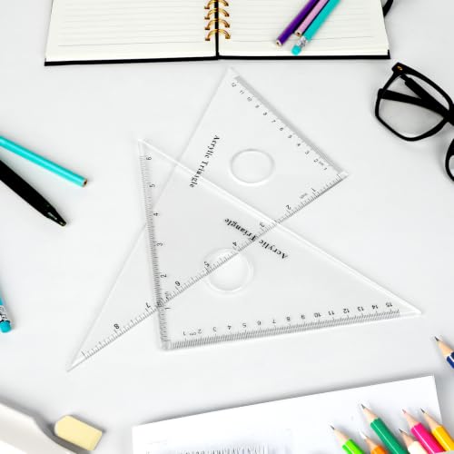 Coopay Large Triangle Ruler Set, Clear Acrylic, 30/60 and 45/90 Degrees - size: Circular Hollow