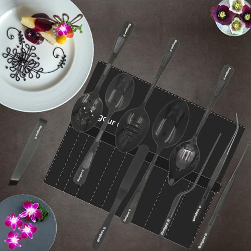 | Plating Tools Culinary Set | 11 Piece Professional Chef Plating Tools Pro Kit | Kitchen Plating Utensils | Modernist Cuisine Food Art | Stainless Steel | Black (Black) - color: Black