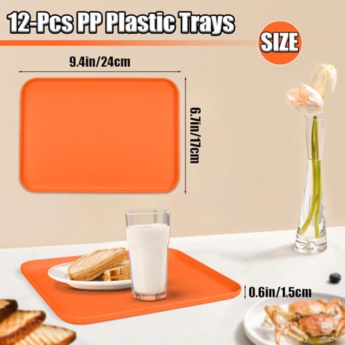 Plastic Serving Trays, 12 Pack Cafeteria Trays Plastic Fast Food Tray for DIY Projects, Painting, Beads, Organizing Supply, 9.4 X 6.7 X 0.6 Inches (Orange) - color: Orange