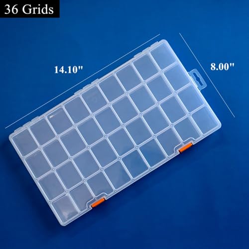 3 Pack 36 Grids Clear Plastic Storage Box with Dividers - size: 36 Grids