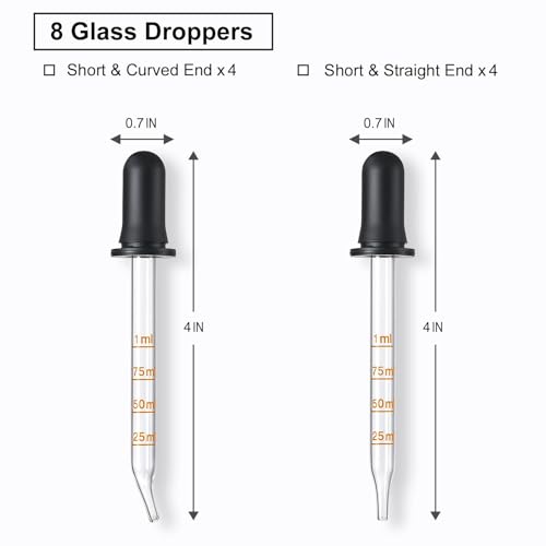 8 Pack, 1 mL Glass Eye Dropper with Measurement - Short Bent & Straight Tip Calibrated Glass Medicine Droppers, Accurate Dose Pipette Dropper for Essential Oil, Feeding, Ear, Eye, Lab, Health, Beauty - style: 8PCS-Short