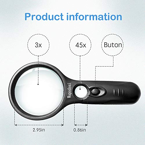 Wapodeai 3X 45X High Magnification, Suitable for Reading - color: Black